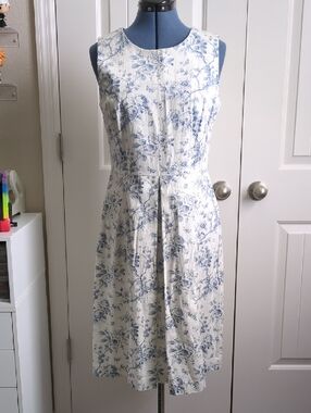 Vintage Laura Ashley Sleeveless Blue Toile Dress